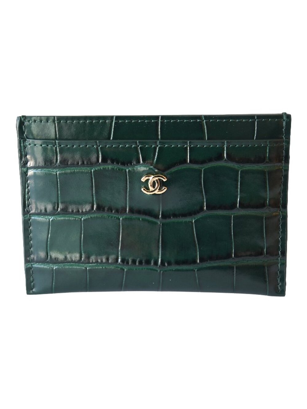 Chanel Crocodile Embossed Classic Card Holder Emerald Green